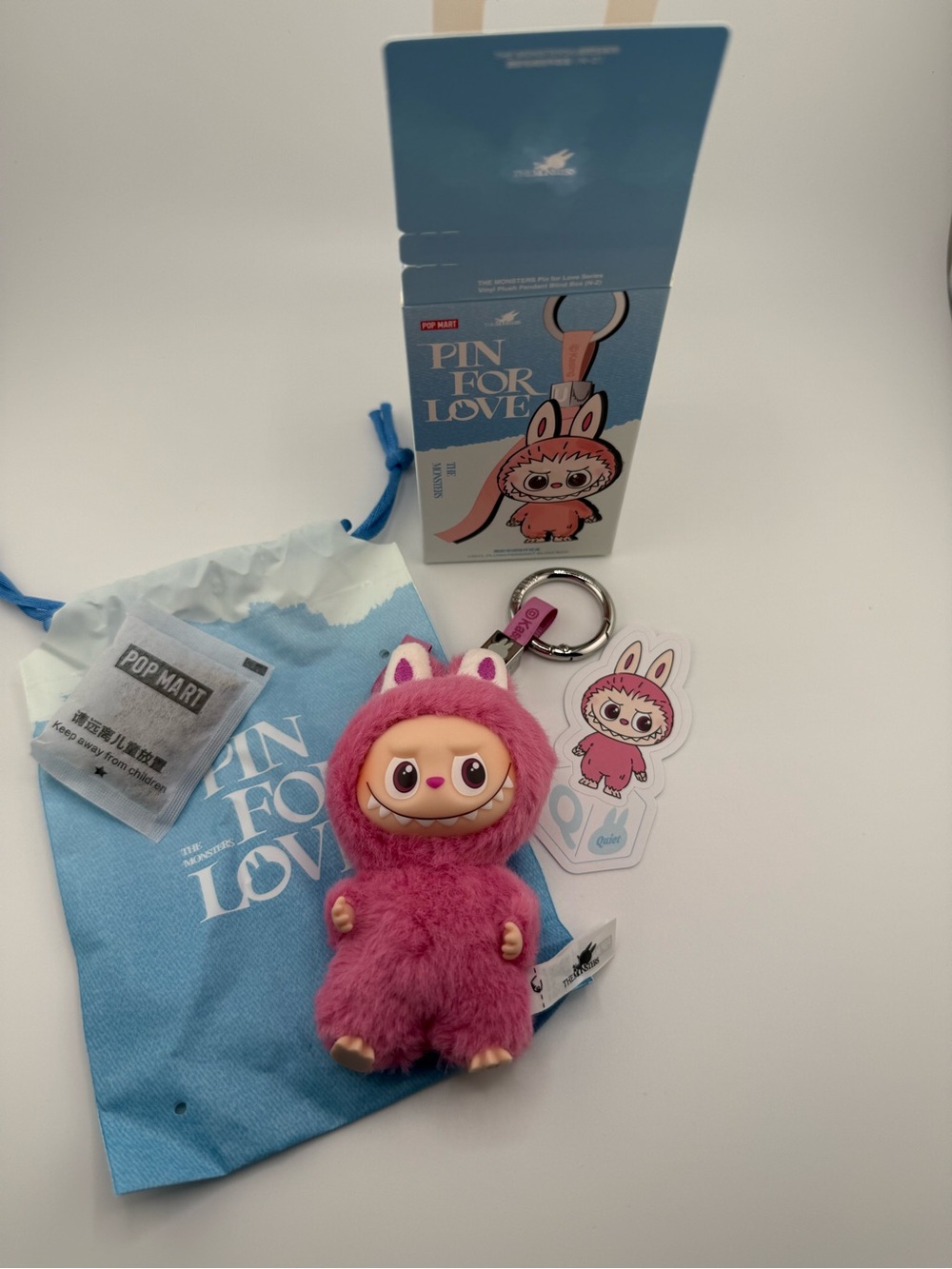 POP MART Labubu Pin for Love Letter Q Quiet Pink Plush Pendant NEW